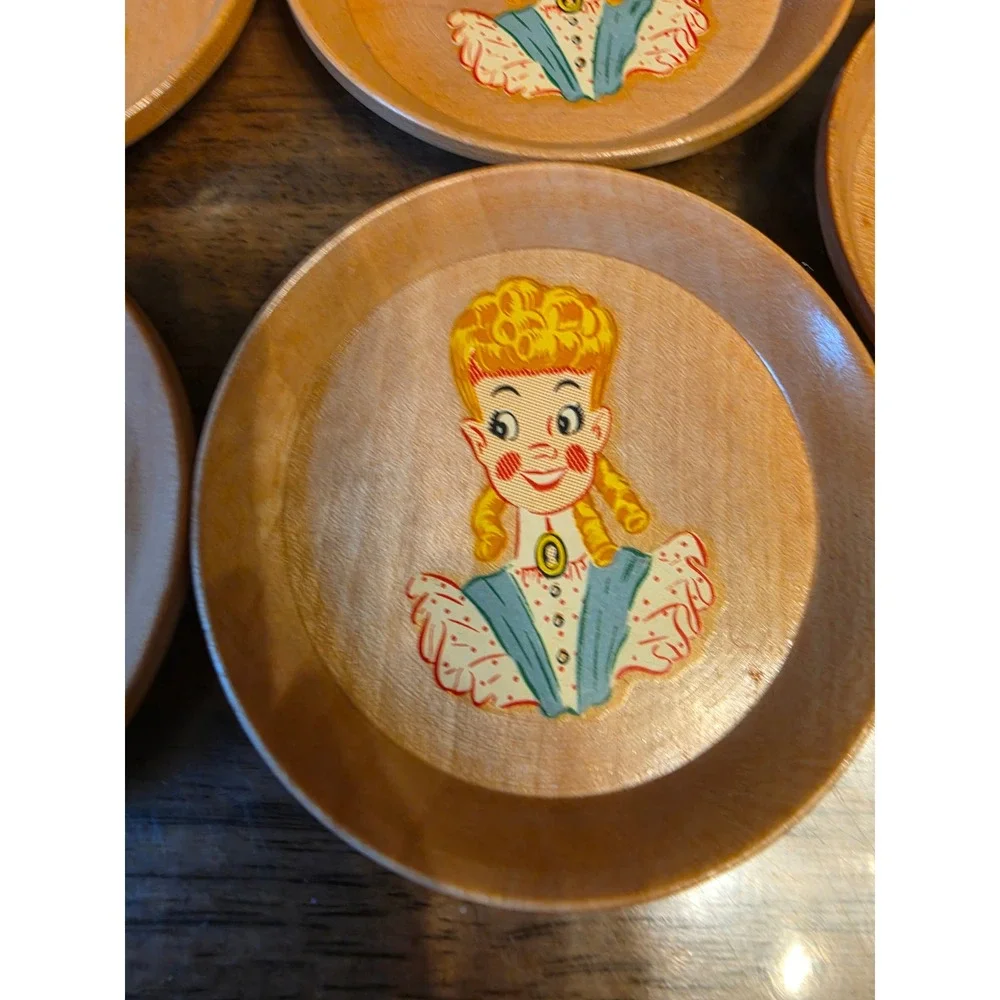 Vintage Reganware Wooden Coaster Set with Lid 8pc Mid Century Japan Kitsch Decor